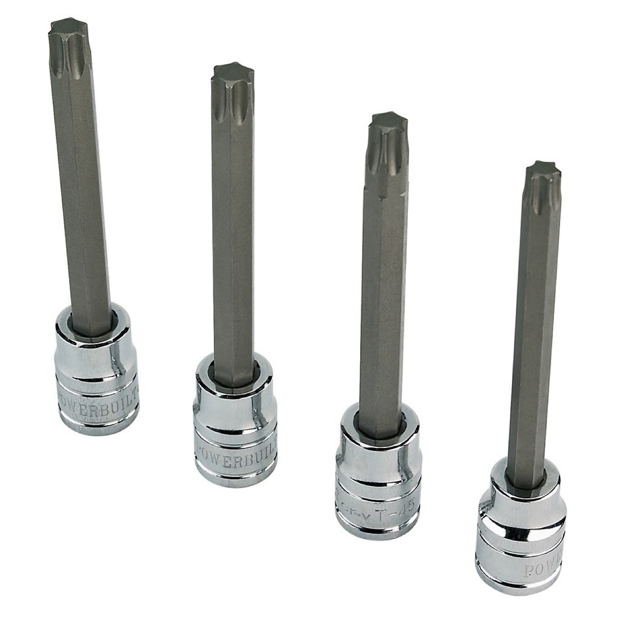 Powerbuilt, 4 Piece 3/8 Inch Drive Long Reach Torx Bit Socket Set, Model # 647058